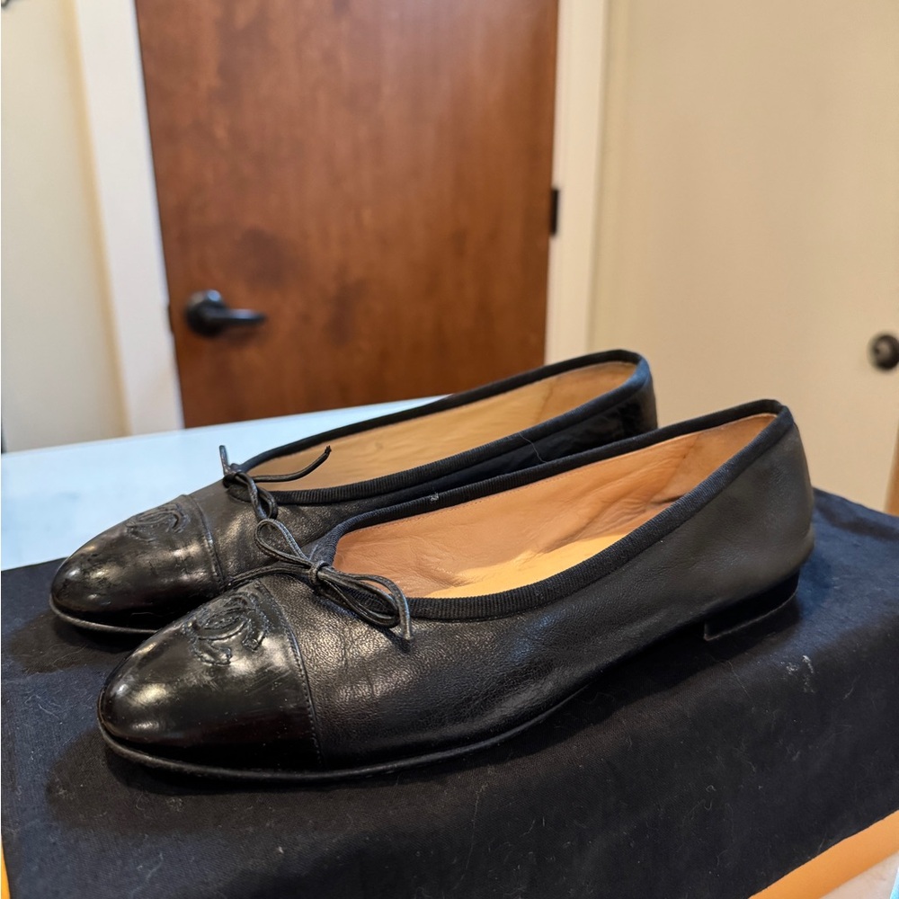 Chanel Lambskin Patent Cap Toe Ballerina Flats